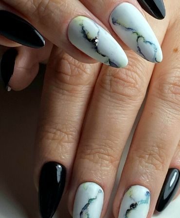 stylizacja paznokci, manicure hybrydowy, black, granit